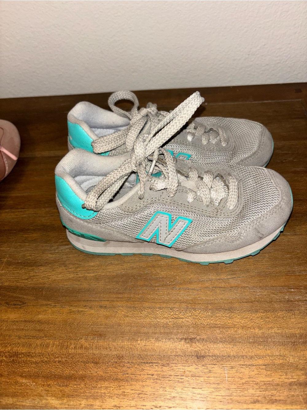 New Balance Kids Gray Sneakers with Teal Accents